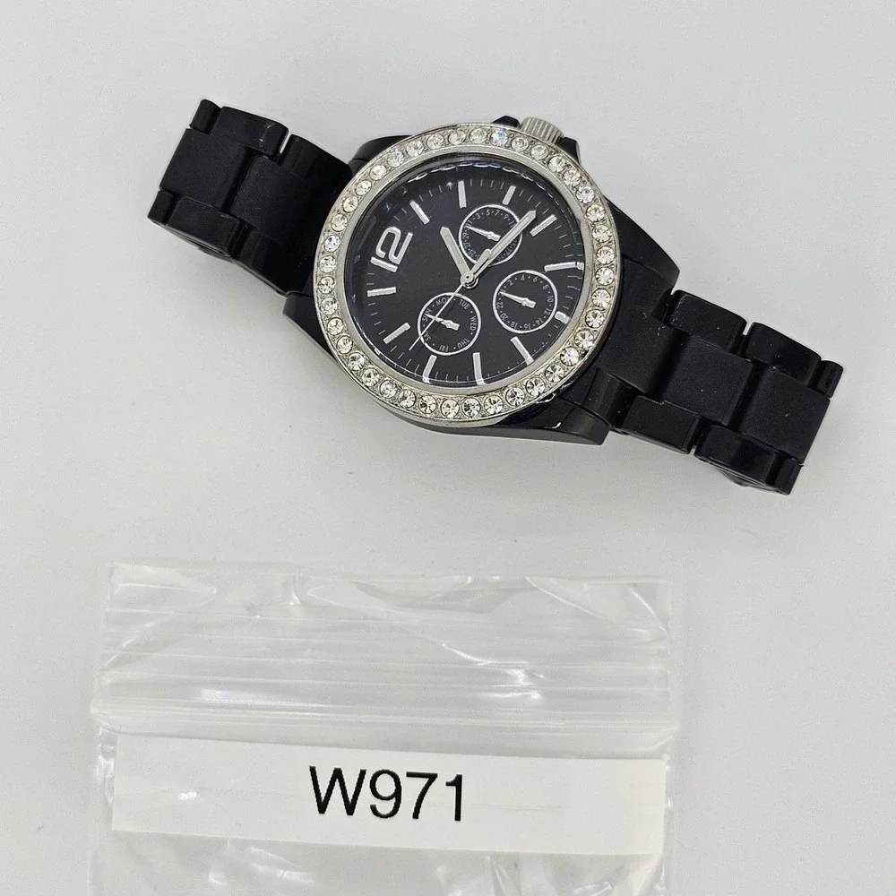 Women's Watch 40MM Black Dial Crystal Bezel Black Bracelet Band 6.5